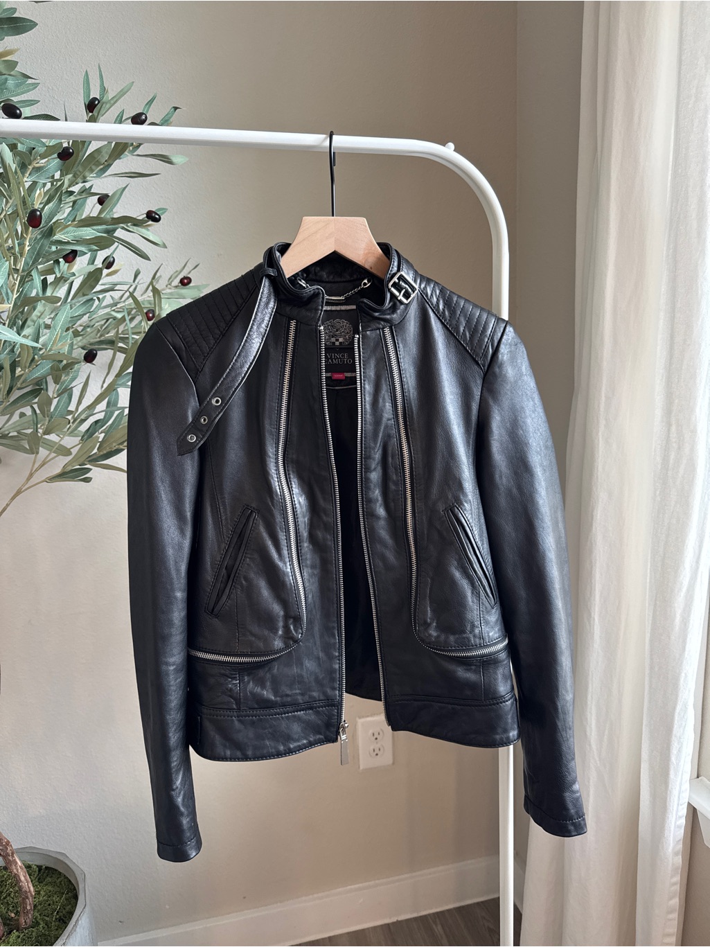 Vince Camuto Genuine Leather Motorcycle Jacket Black Size Xs